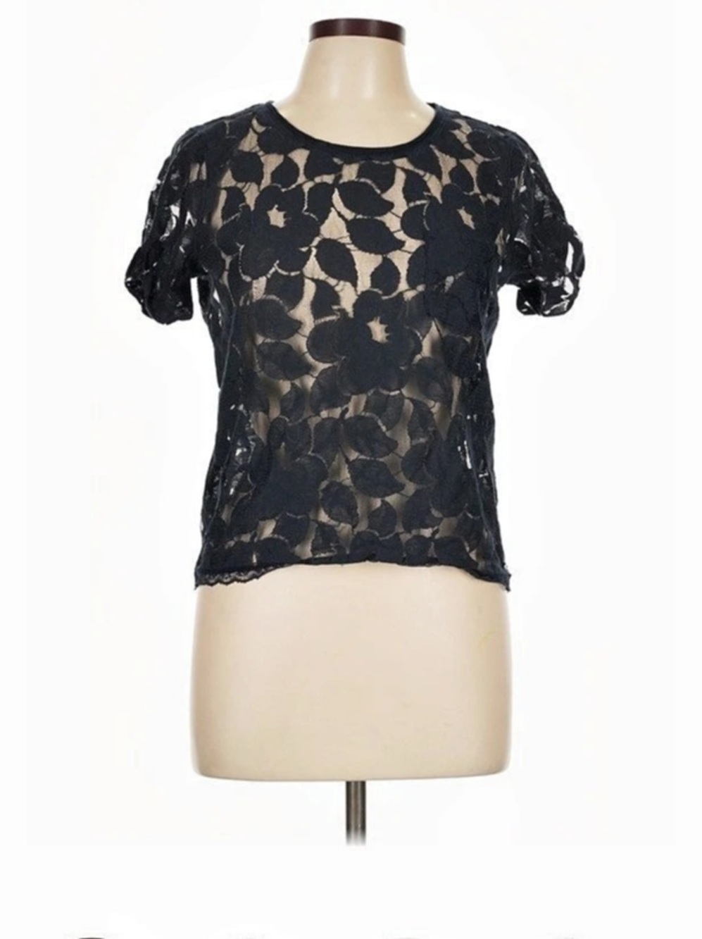 Abercrombie & Fitch Black Floral Lace Short Sleeve Top, Large, VGUC